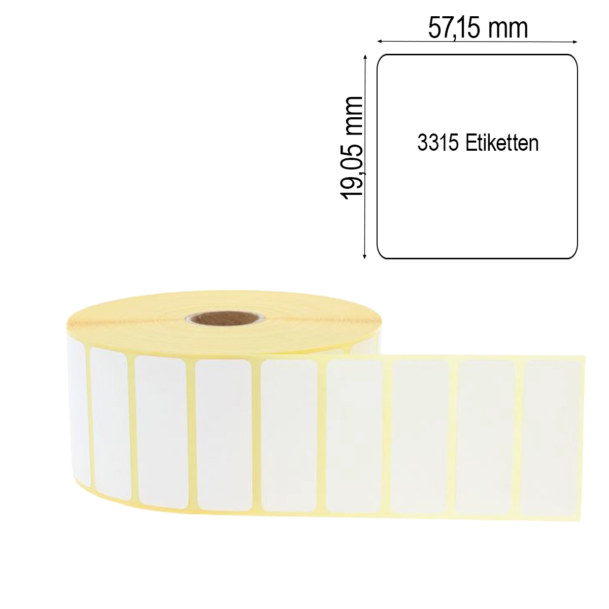 3315 Etiketten 57,15mm x 19,05mm auf gelben Träger mit Maßlabel