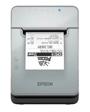 Etikettendrucker von Epson TM-L100 mit USB, seriellem & Ethernet Anschlüssen von vorne mit Bon