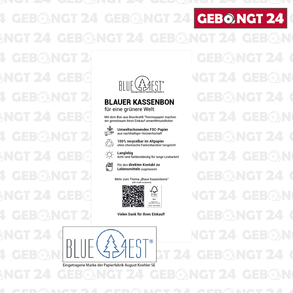 Rückseite der Blue4est Öko-Thermorollen 80 x 75m x 12 mit Infotext