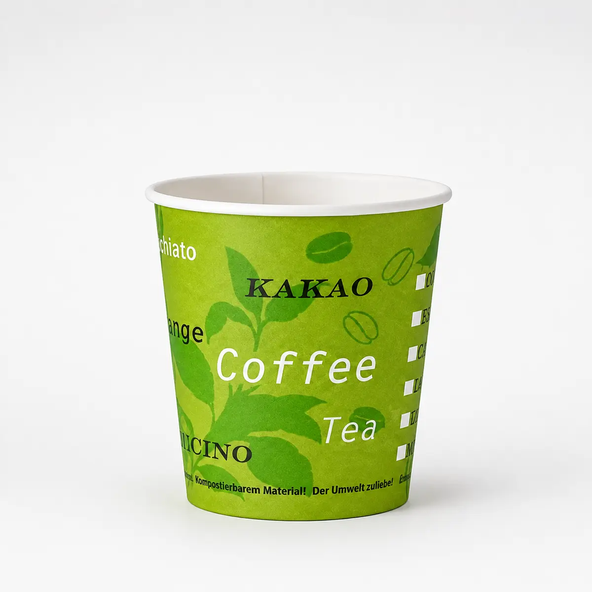 Kaffeebecher mit 300ml Füllvolumen im grünen Bio-Design