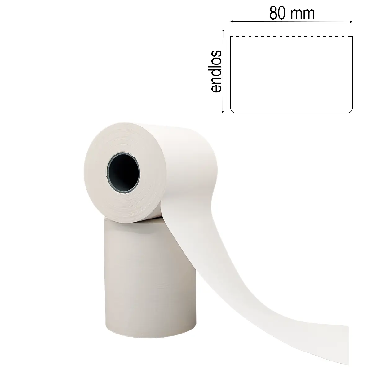 Linerless Restick Etikett 80mm x 49m mit Maßlabel