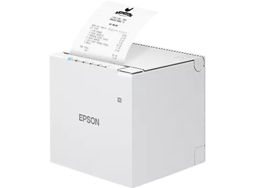 Epson TM-m30III in weiß mit WLAN, Ethernet & Bluetooth von oben rechts mit Bon