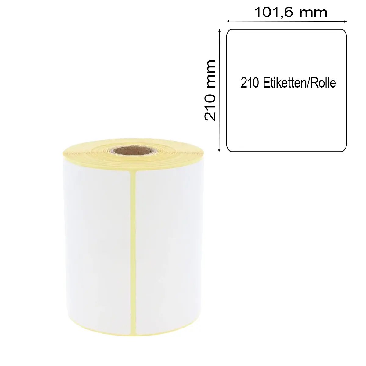 Versandetiketten mit 101,6 x 210 mm Etiketten 210 Etiketten/Rolle auf gelbem Trägerpapier mit Maßlabel