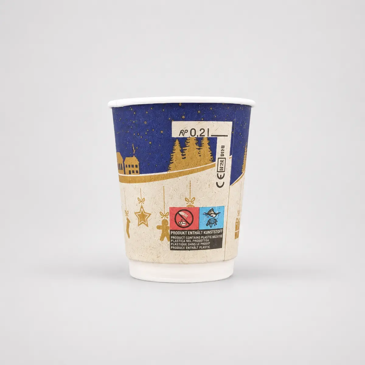 Doppelwandbecher für Heißgetränke, 200ml Füllvolumen mit Wintermotiv