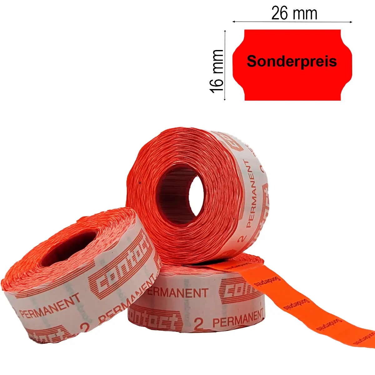 Sonderpreisetikett 26 x 16 mm in Rot mit gewelltem Rand und Sonderpreis-Aufdruck mit Maßlabel Sonderpreisetikett 26 x 16 mm in Rot mit gewelltem Rand und Sonderpreis-Aufdruck mit Maßlabel