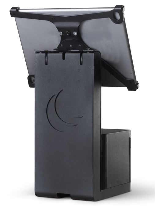 SpacePole® Standfuß TabPrint - Beispiel mit X-Frame und Drucker