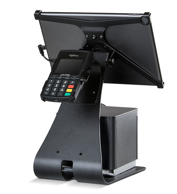 SpacePole® Tablet-Halterung Apple iPad Air + Air 2 + iPad (X-Frame) - Beispiel mit TabPrint Curve