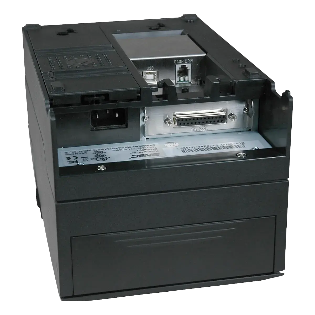SNBC Bondrucker mit USB, Seriellen & Ethernet Anschlüssen in Schwarz von hinten-links