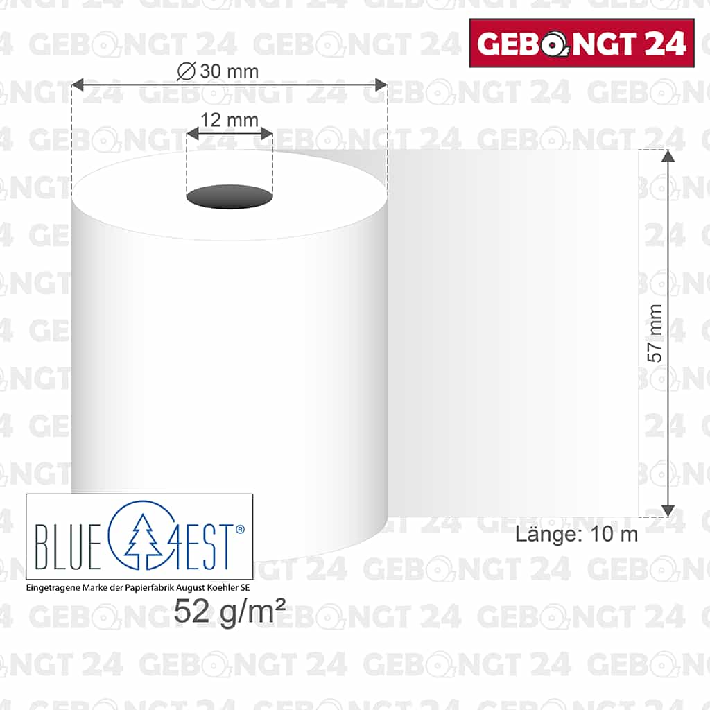 Maße der Blue4est Öko Thermorolle 57x10x12