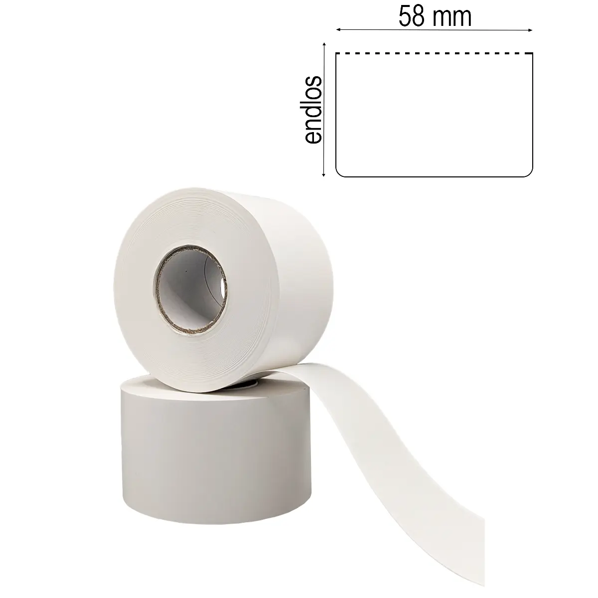 Linerless Endlosetikett 58 mm x 80 m mit Maßlabel