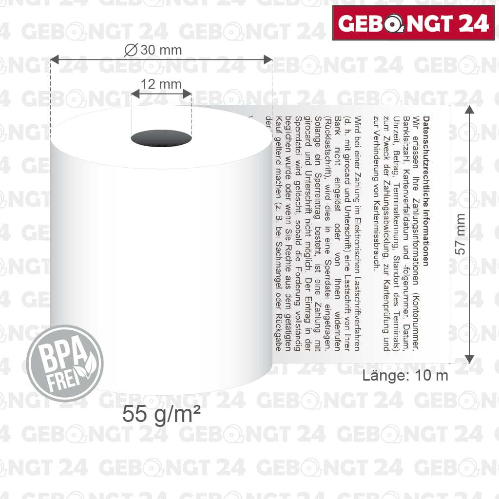 Thermorolle_57mm_x10m_x12mm_Lastschrifttext_neutral_Masse-01 Maße der Thermorolle 57mm x 10m x 12mm I SEPA Lastschrifttext I BPA frei
