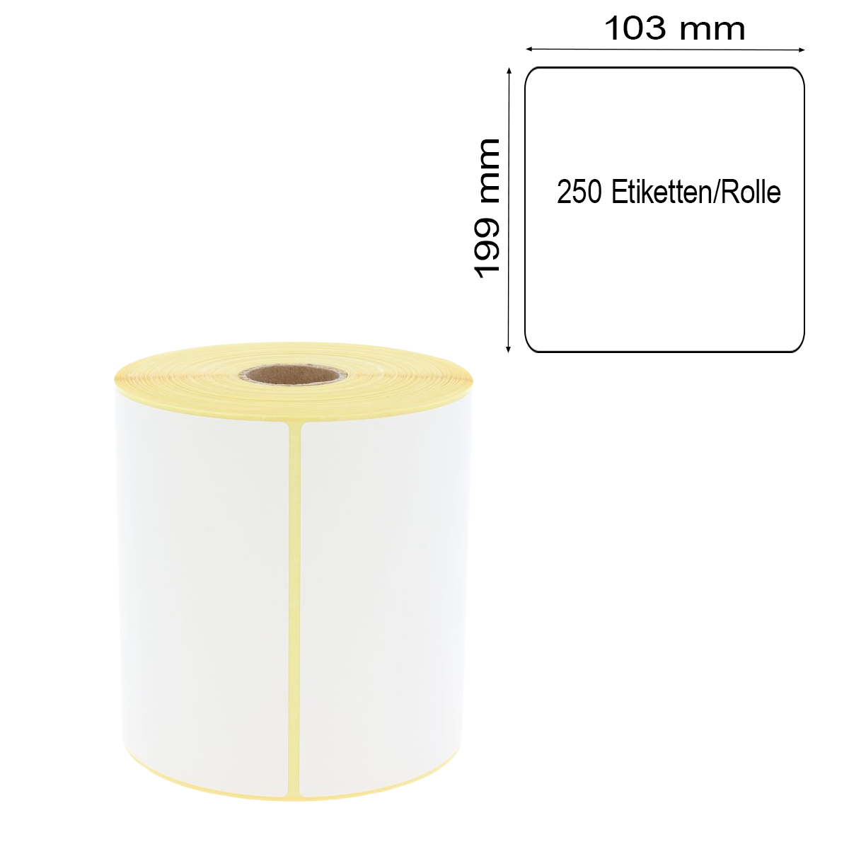 Versandlabel 199mm x 103mm,Rollenaußen-Ø: 101 mm mit 1 Zoll / 25,4mm Kern und 250 Etiketten/Rolle mit Maßlabel