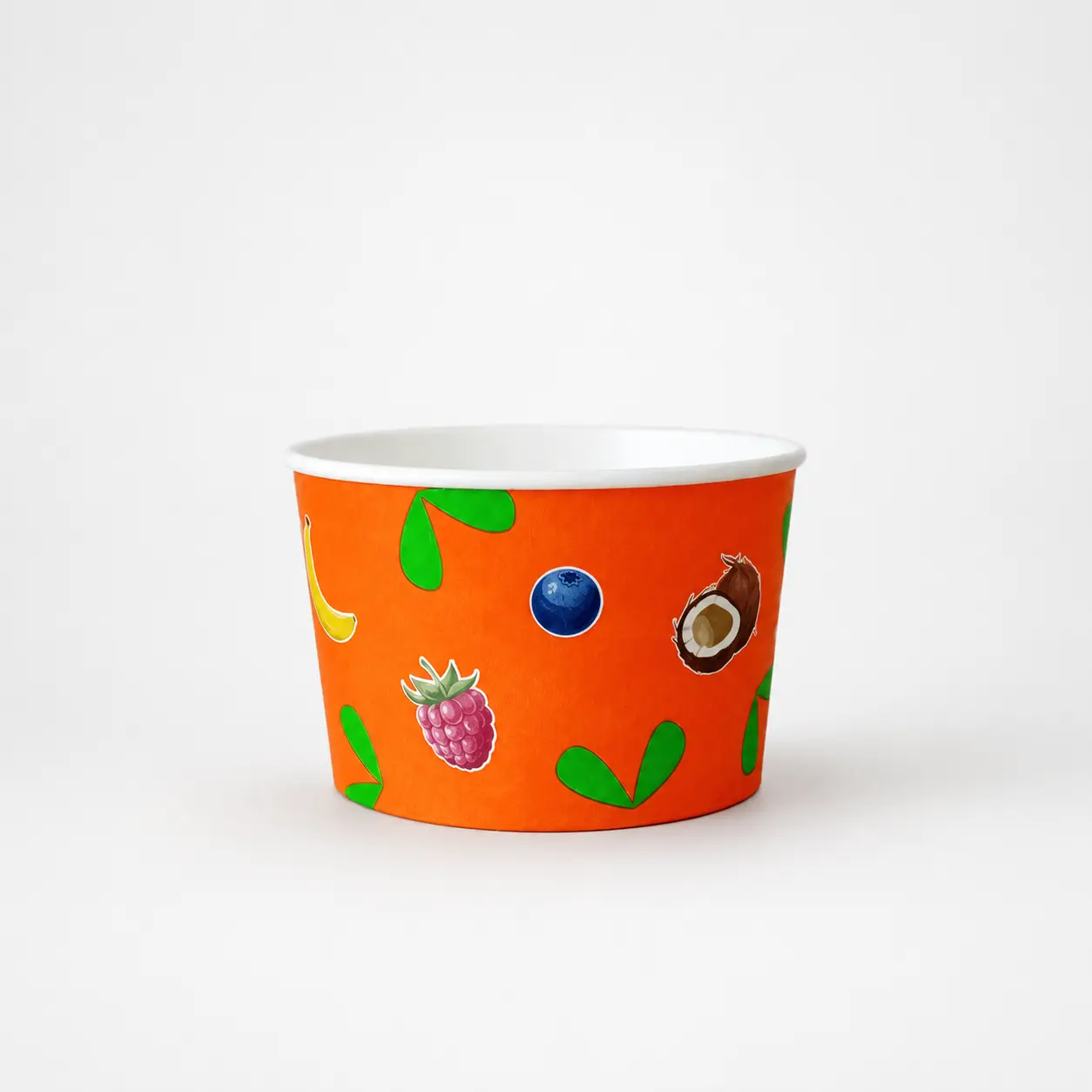 Eisbecher aus Papur-Pappe 340ml mit 101mm Durchmesser und 63mm Höhe mit PAPUR-Fruchtdesign und ohne Beschichtung