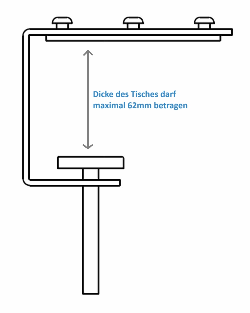 SpacePole Tischklemme für max. 62mm dicke Platten Zeichnung