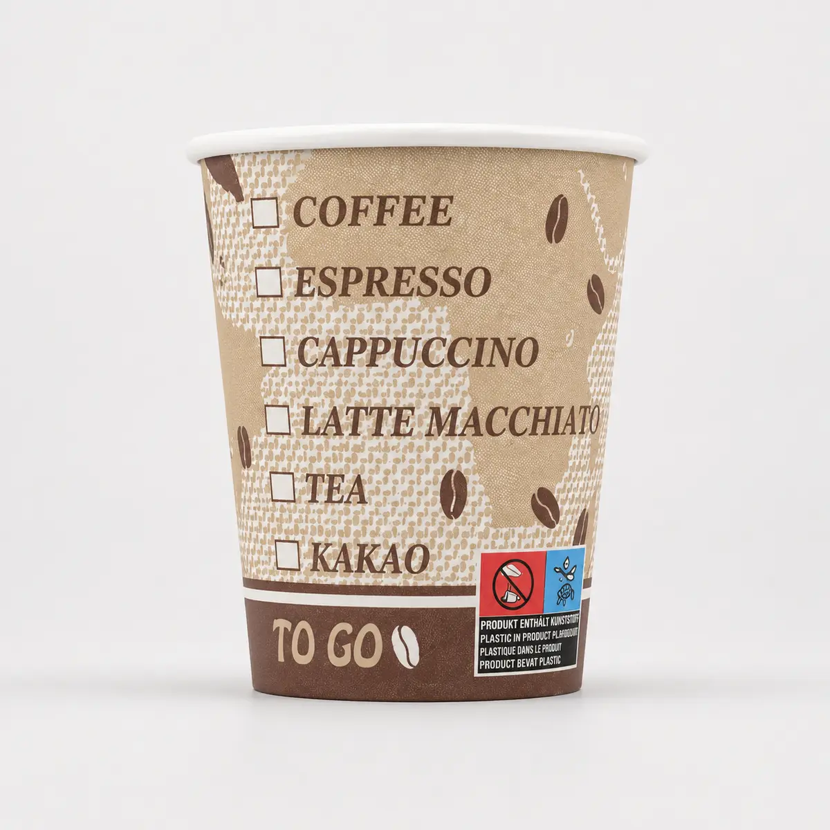 Automatenbecher mit 200ml Füllvolumen in Kaffee-Design hinten