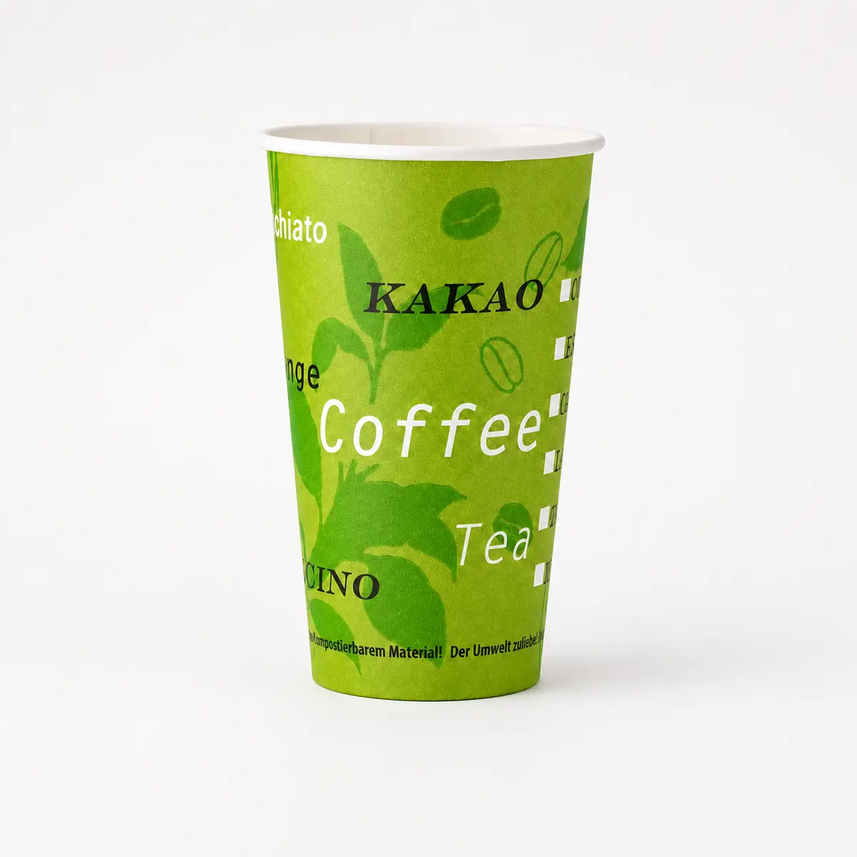 Kaffeebecher mit 300ml Füllvolumen mit PLA-Beschichtung in Grün