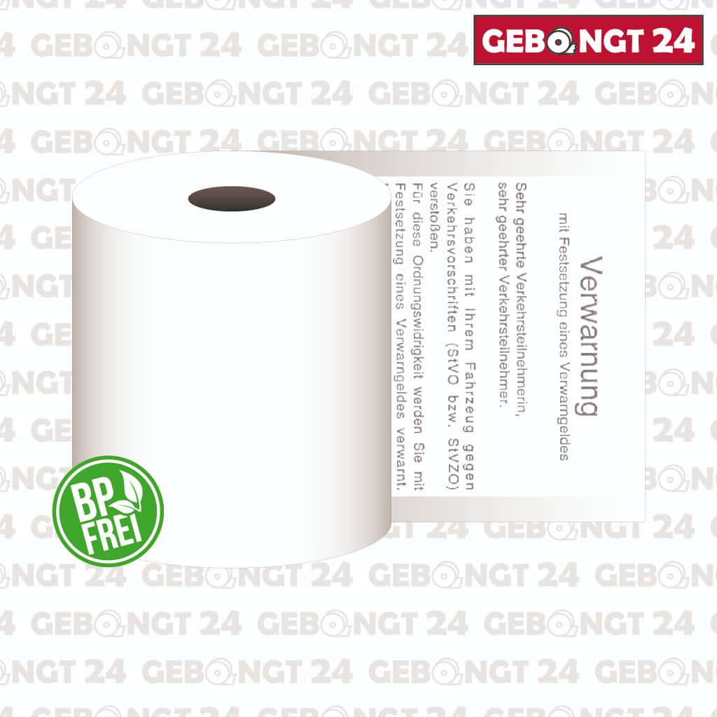 Thermorolle 57mm x 10m x 8mm, Durchmesser 31mm - für Ordnungsämter mit Text "Verwarnung"