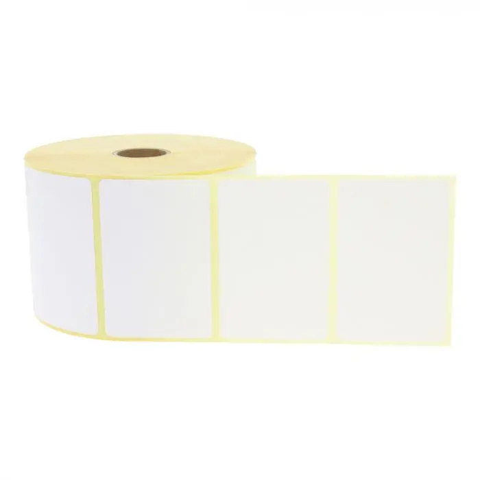 Perforiertes Etikett 76,2 x 50,8 mm auf gelbem Trägerpapier in Seitenansicht