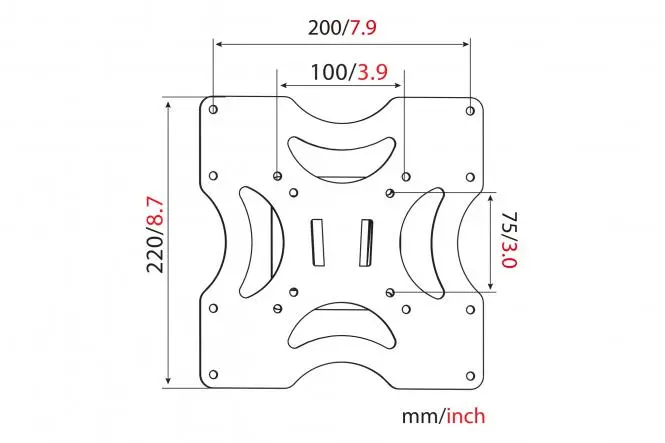 Monitor -Wandhalterung für einen Monitor mit VESA 75x75, 100x100 oder 200x200 Maßen und Maximal 37kg Gewicht als VESA-Zeichnung