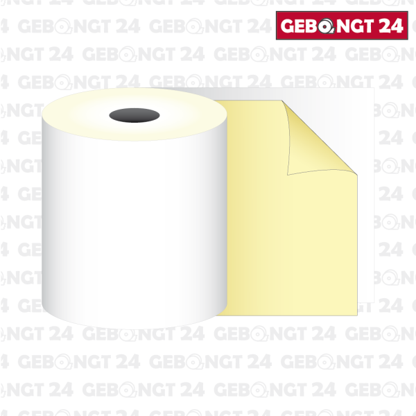 Kassenrolle 114 x 25m x 12 - 2-fach gewickelt, weiß/gelb